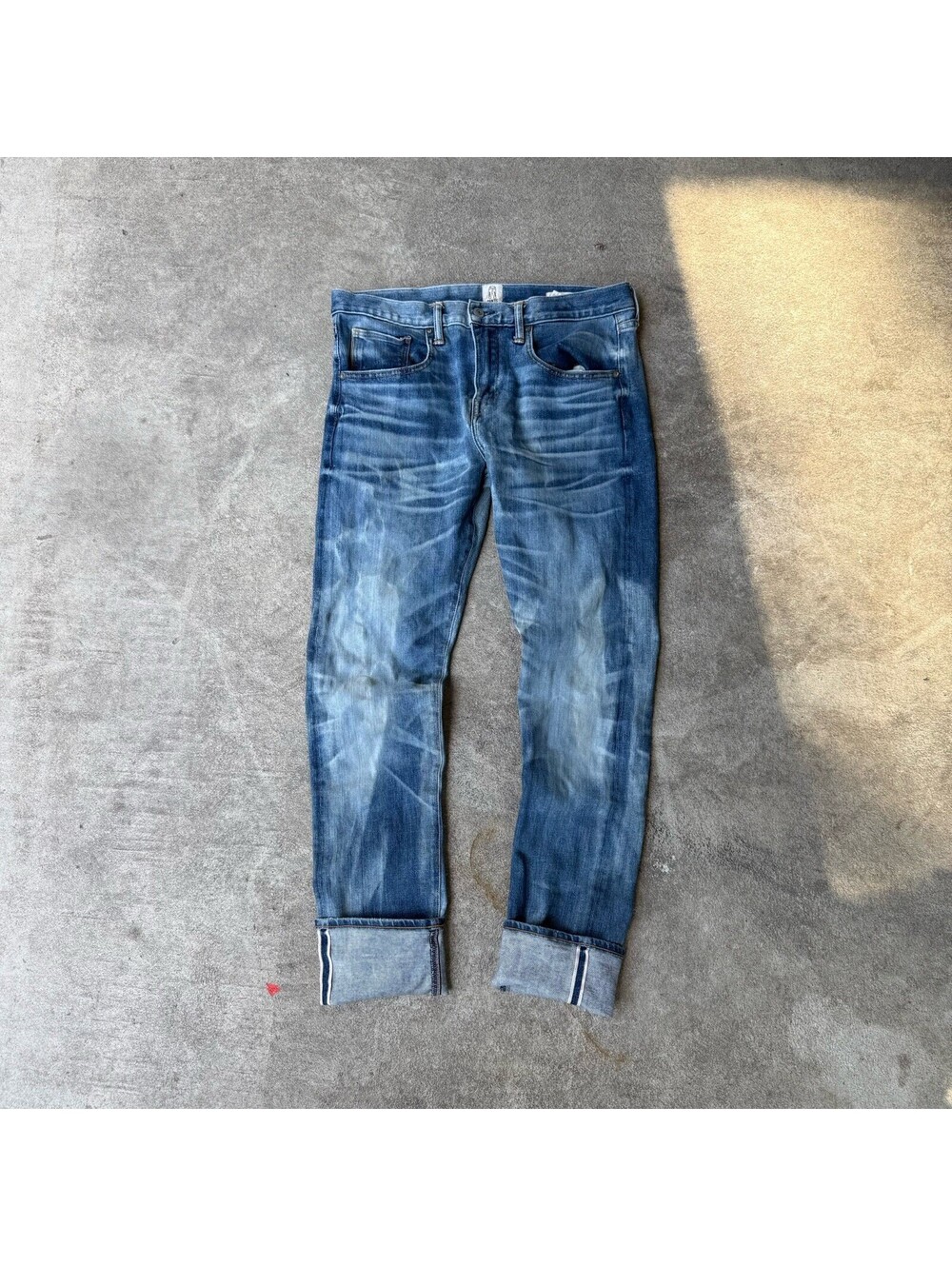 Hiroshi Kato Jeans Mens 33 FADED Ace Blue Pen Slim 4-Way Stretch Selvedge